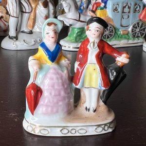 Vintage 1940’s Made in Occupied Japan Tiny Colonial Couple Figurine, Rainy Day